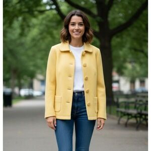 Pendleton Jacket Women Petite Yellow Merino Wool Button Front Collared Warm Wear